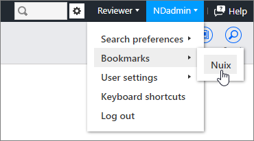 User name menu showing the bookmarks option
