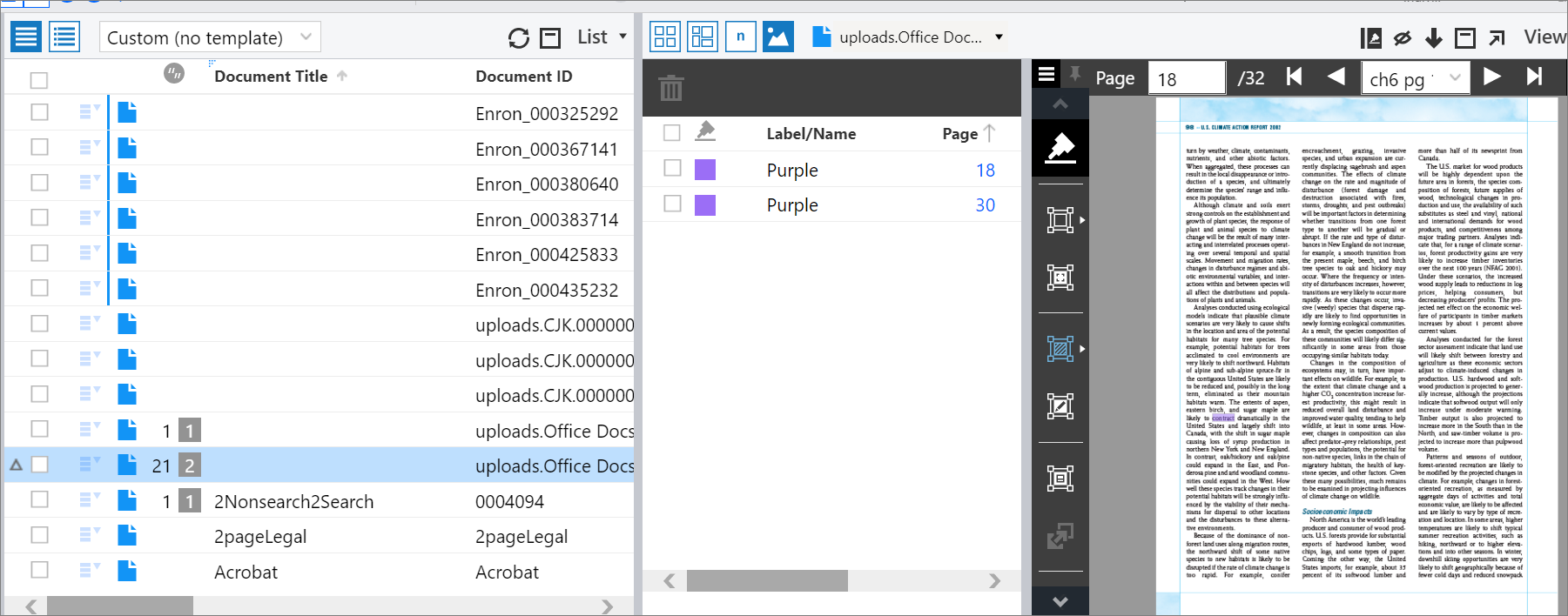 Annotation list on the vertical toolbar