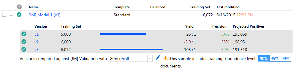 Compare model versions